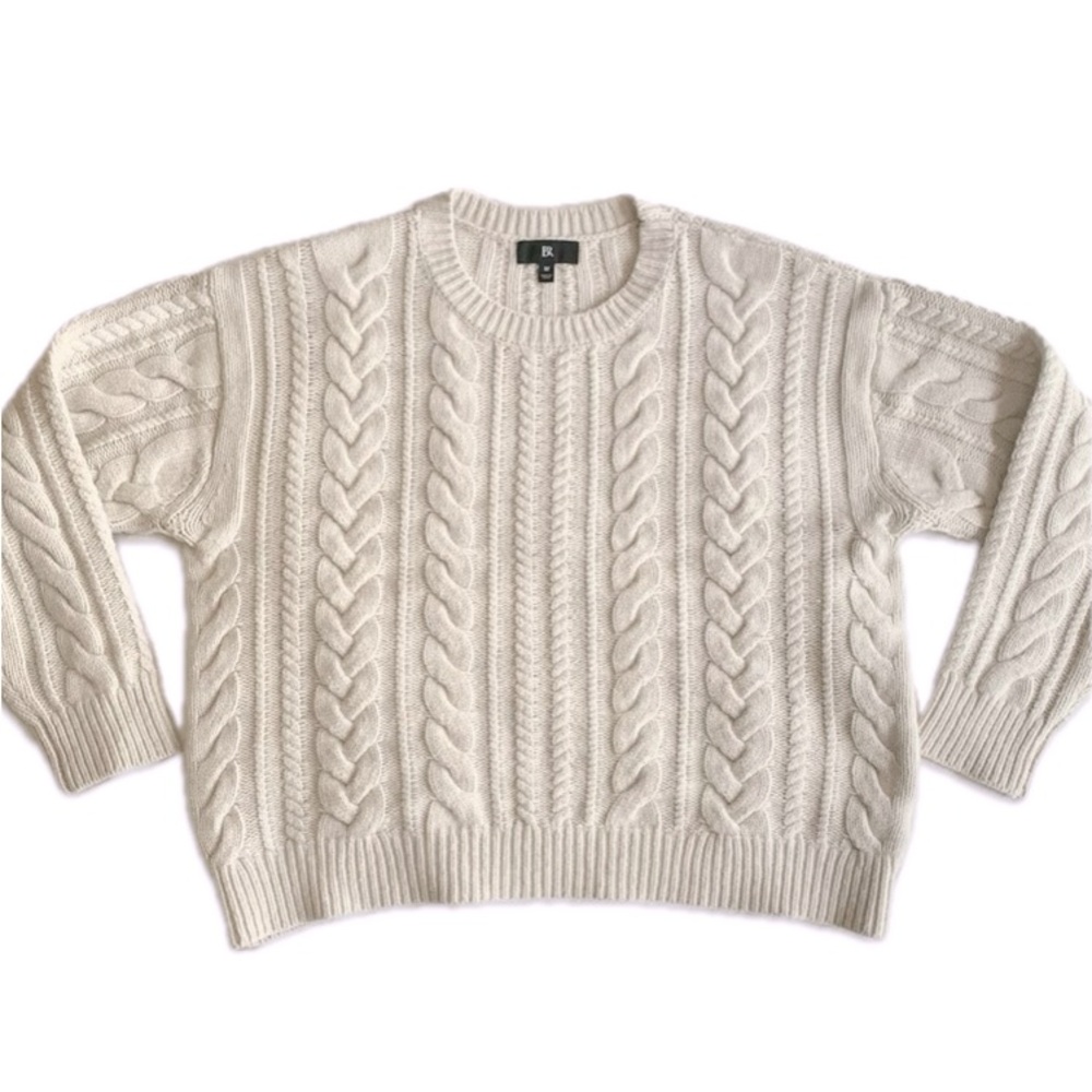 Banana Republic Merino Wool Cable Knit Cream Chunky Sweater Large